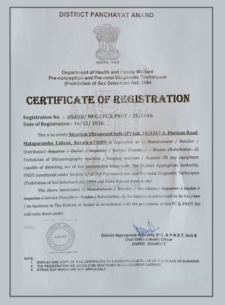 Niranjan Ultrasound India Gujarat District Wise Pndt Certificate 